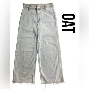 OAT Women’s Wide Leg Jeans Size 10 Light Blue Frayed Hem Denim